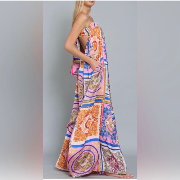 Multicolor Tube Tie Back Chest Elastic Waisted Jumpsuit - Picture 6 of 10